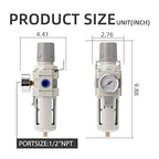 Air Compressor Water Separator Filter 1/2" NPT 150 PSI,Compressed Filter Regulator Combo,5 Micron Moisture Trap for Pneumatic Tools