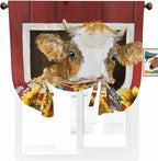 Tie Up Curtains for Windows, Cows Sunflowers Adjustable Balloon Nature Linen Textured Kitchen Curtain, Spring Floral Bees Farmhouse Barn Room Darkening Curtains for Glass Door, 42 x 45 in