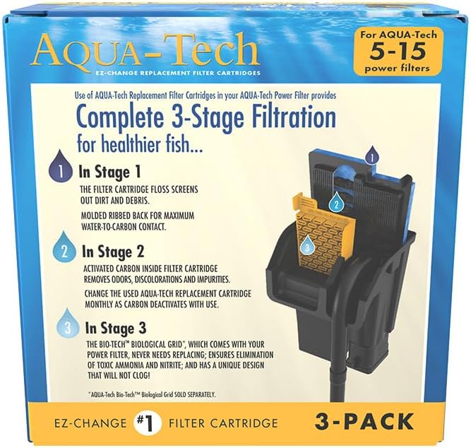 Aqua-Tech EZ-Change No.1 3-Pack Aquarium Filter Cartridge for 5 to 15 Power Filters