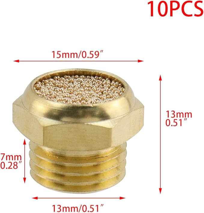 Wealrit 10 PCS Pneumatic Exhaust Mufflers, 1/4" Male Thread Hex Copper Air Muffler Silencer, 0.5" Length Industrial Muffler Filter Air Line Fitting for Compressed Air Systems, Valves, Cylinders