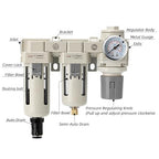 Air Filter Dryer 1/2 NPT Manual-Automatic Integrated-Double Air Filters,Air Pressure Regulator,Air Compressor Water Separator(0-150PSI)