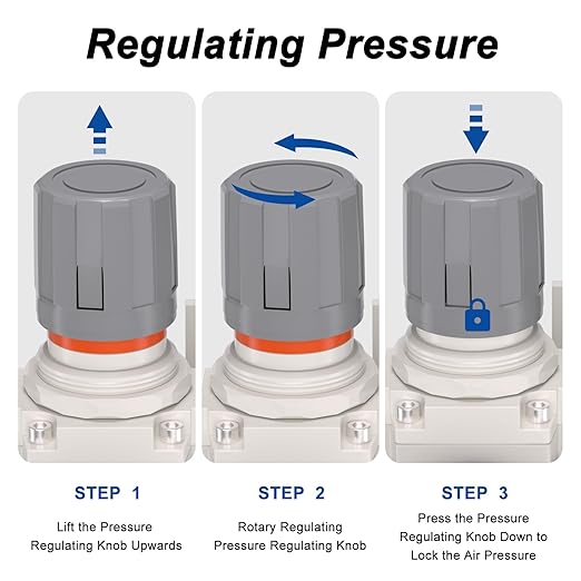 1/2" NPT Compressed Air Filter Regulator Lubricator Combo, Air Compressor Water Separator AC4010-04,5 Micron Brass Element Auto Drain,0-145 psi Gauge