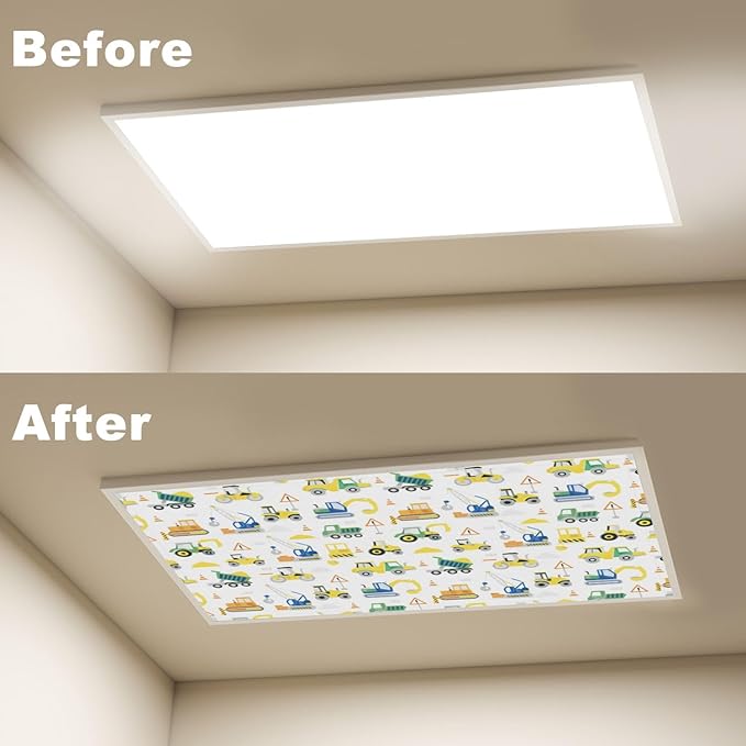 4 Pcs Fluorescent Light Covers for Ceiling Lights Construction Vehicles Excavators Dump Trucks Cranes Safety Signs Decorative Magnets Light Filters for Office Home Classroom Must Haves 4’ x 2’