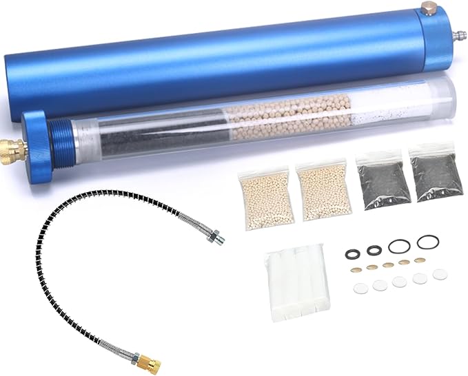 PCP Air Compressor Filter Dryer 4500Psi 30Mpa, High Pressure Pump Oil Water Seperator for PCP Rifle, Air Guns, SCUBA Cylinders Tank, with Quick Connector, Filtration Replacements (blue)