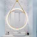 JSLJDM 500X500 mm Illuminated Backlit LED Bathroom Mirror, Wall Mounted Multifunction Bathroom Vanity Mirror with Lights and Demister Pad, Energy-Saving Illuminated Smart Mirror 70cm/27.5in Gold