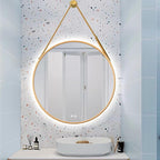 JSLJDM 500X500 mm Illuminated Backlit LED Bathroom Mirror, Wall Mounted Multifunction Bathroom Vanity Mirror with Lights and Demister Pad, Energy-Saving Illuminated Smart Mirror 70cm/27.5in Gold
