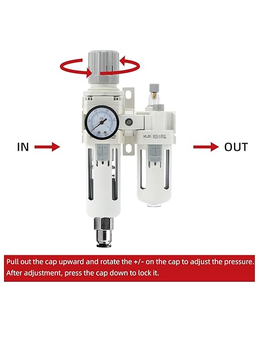 3/8" PT Compressed Air Filter Regulator Lubricator Combo Water/Oil Trap Separator Air Filter Pressure Regulator Automatic Drainage AC3010-03D (3/8" NPT, Automatic Drainage)