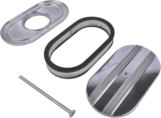GELUOXI 15" Oval Half Finned Polished Aluminum Air Cleaner Replacement for 265 283 305 307 327 350 383 400 396 402 Engines 5 1/8" Diameter