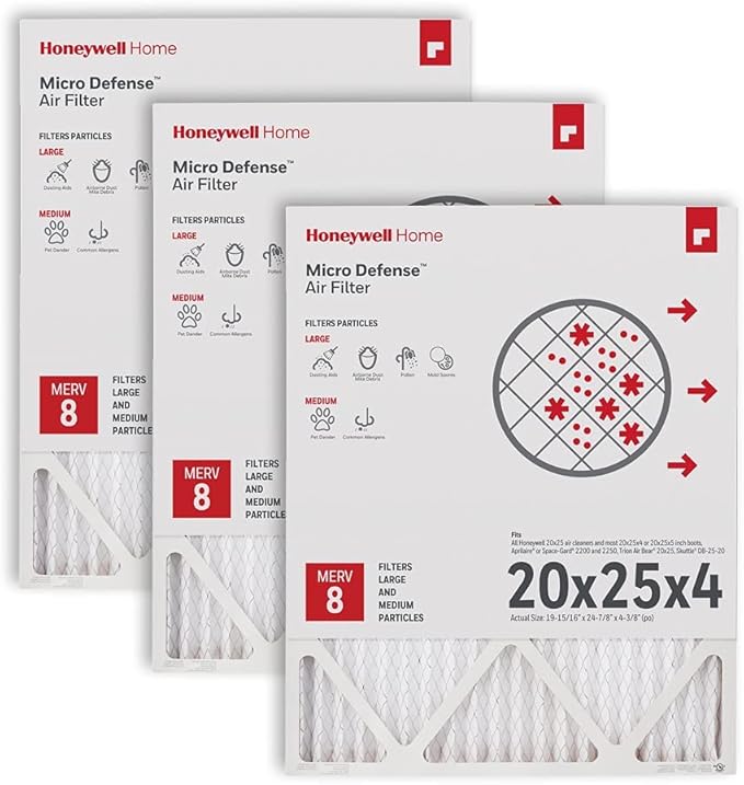 Honeywell Home RTH9600WF Smart Color Thermostat + Honeywell Home 20x25x4 MERV 8, AC Furnace Air Filter, 3 Pack