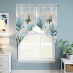 Spring Floral Swag Valances for Windows, Vintage Tulips Flower Butterfly Retro Wood Blue Rod Pocket Kitchen Curtains Valance, Kitchen Window Curtains Swag for Cafe Living Room, 2 Panels, 36x63 inch