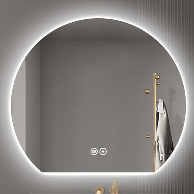 Bathroom Mirror with 3 Colour LED Lights, Wall Mounted Bathroom Vanity Mirror, Demister Heat Pad/Dimming Function/Touch Switch Smart Mirror(A,39.3"x35.4"/100x90cm)