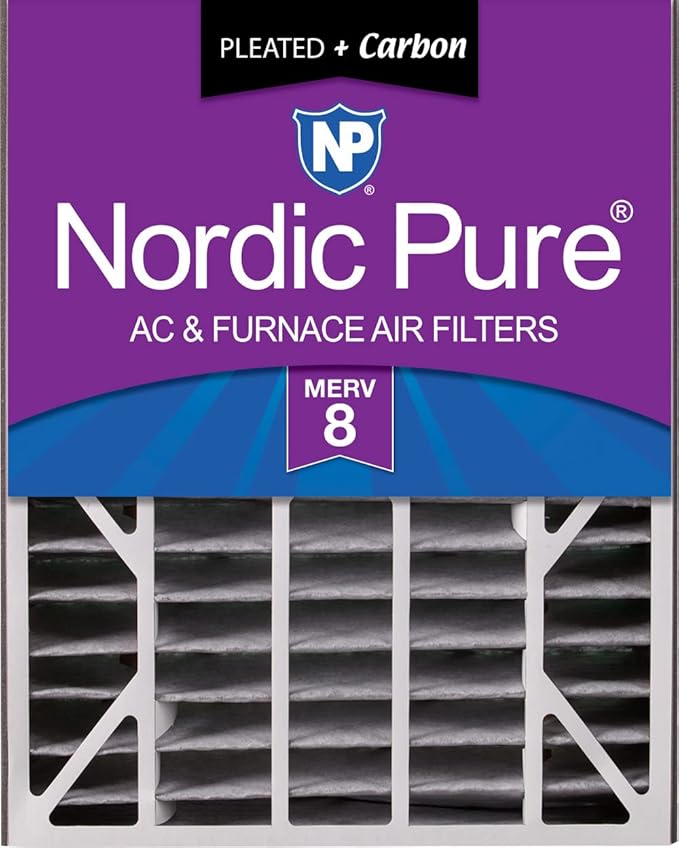 Nordic Pure 20x25x5 (Actual Size: 19 3/4 x 24 1/4 x 4 7/8) Air Bear AC Filter Replacement MERV 8 Pleated Plus Carbon 1 Pack