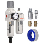 3/8" NPT Compressed Air Filter Regulator Lubricator Combo, Air Compressor Water Separator AC3010-03,5 Micron Brass Element Auto Drain,0-145 psi Gauge