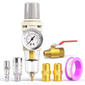 TAILONZ PNEUMATIC 1/4 Inch NPT Air Filter Pressure Regulator Combo Piggyback, 5 Micron Brass Element Air Tool Compressor Filter with Gauge AW2000-02,with Red Handle Ball Valve