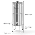 Culligan MaxClear 3 Gallon Gravity Water Filter System, Polished Stainless-Steel Countertop Water Filter NSF/ANSI Certified to Reduce Microplastics, Lead & Total PFAS, with 6 Ceramic Filters