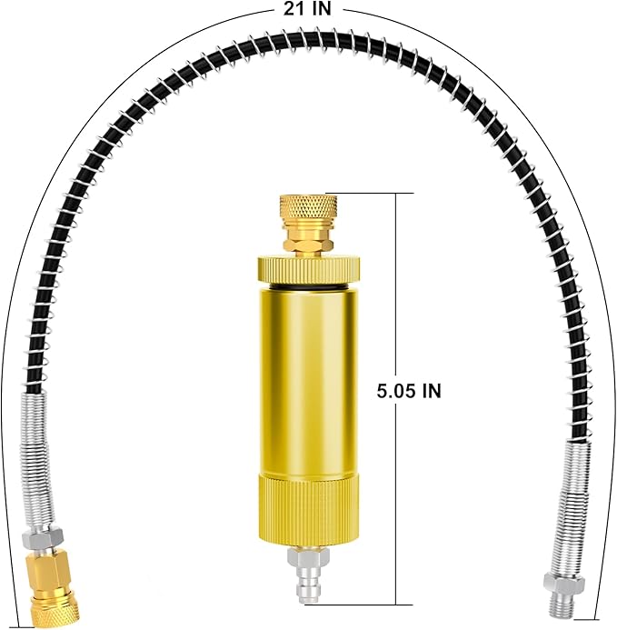 MEANLIN MEASURE 30Mpa Water-Oil Separator With 20 inch Spring Flexible Hose and 8MM & M10 Fast Connecting Internal Thread Mother Head For High Pressure Air Compressor Pump Yellow