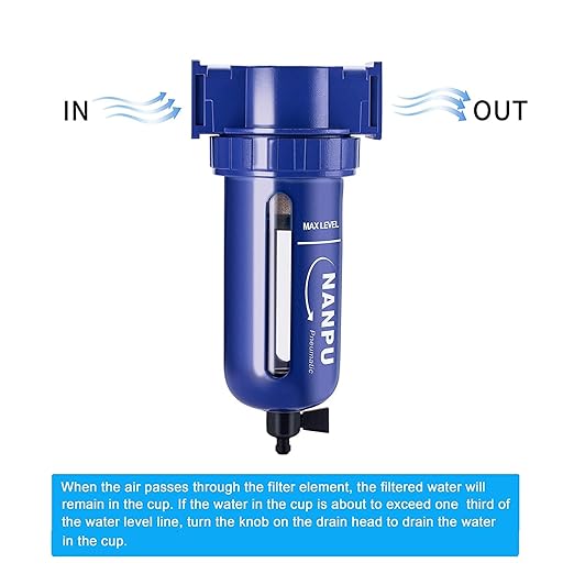 NANPU 1/4" NPT Compressed Air Filter, Zinc Alloy, 5 Micron Brass Element, Quick Release Bowl, Manual Drain, for Air Compressor ＆ Pneumatic Tools