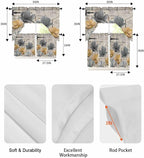 Vintage Tulip Swag Kitchen Curtains Valance and Tier Set, Farmhouse Retro Blue Yellow Grey Flower Barn Door Light-Filtering Swag Valance 36 Inch Length, Rod Pocket Short Curtain for Bedroom Cafe