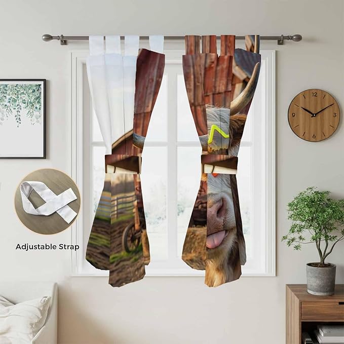 Farm Yaks Bedroom Curtains 72 Inch Length, Window Curtains Tab Top, Farmhouse Barn Funny Animals Butterfly Light Filtering Window Treatments Drapes 52"x72" 2 Panel