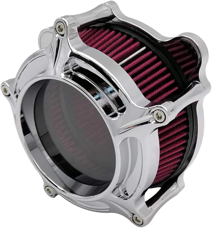 Harley Air Cleaner Chrome See Through Intake Filter Kit Cnc Cut for Motorcycle Dyna 2000-2017 Softail 2000-2015 Touring 2000-2007 Fitment - B (Red)