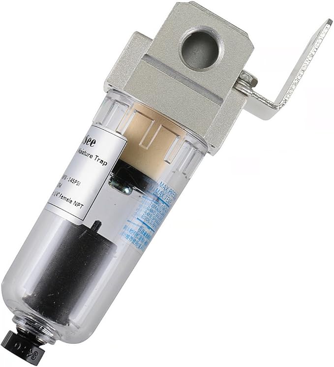 CrocSee C1.8C.027 1/4" NPT Thread 26CFM Automatic Drain Air Compressor Compressed In Line Particulate Moisture Water Trap Filter Separator with Mount