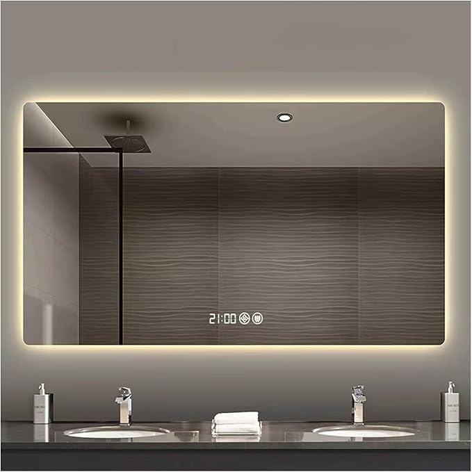 Bathroom Mirror with LED Lights，LED Bathroom Mirror，Smart Lighted Bathroom Mirror for Wall，Energy-Saving LED Smart Mirrors，with Demister Pad，Three-Color Light(H75*W100cm/H29.5*W39.4IN)