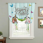 Tie Up Curtains,Happy Easter Bunny Butt Egg Floral Adjustable Rod Pocket Window Shade Curtain Drape Spring Plant on Aqua Wood Tie-Up Valance for Kitchen Bedroom Living Room Windows,34"x45"