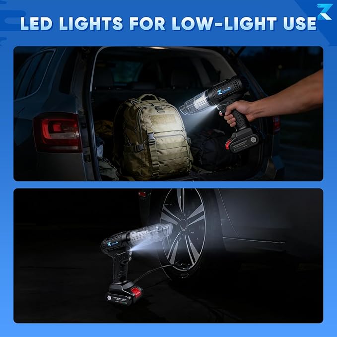 2 in 1 Cordless Car Vacuum and Air Compressor, 5000PA Powerful Suction & 150PSI Auto-Shutoff Tire Inflator, with 3 Filters, LED Light, 45W Fast Charging for Car, Home, Motorcycle, Bicycle, Air Mattres