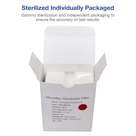 SimPure MCE Gridded Membrane Filter Sterile, 47mm Diameter and 0.45um Pore Size, Individual Pack Membrane Disc Filter, Hydrophilic Filter Paper, Pack of 500