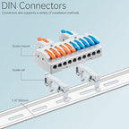 6pcs DIN Rail Terminal Blocks, DIY Splicing Wire Connectors for Circuit Inline 28-12AWG (2 in 10 Out)