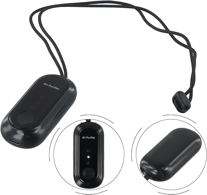 Negative Ion Air Purifier Portable Hanging Neck 7000MAh Personal Rechargeable For Home Travel(Black)