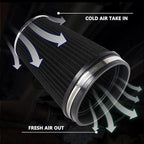 6" Inlet Cold Air Intake Filter Cone Replacement Performance Washable Clamp-On Dry Air Filters Black (8" Tall)