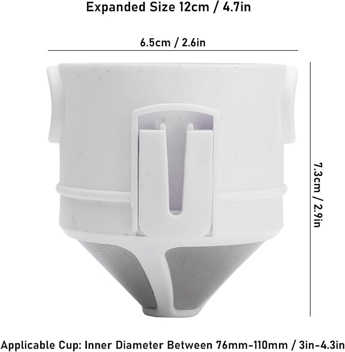 Foldable Portable Stainless Steel Coffee Filter Cup Ultra Fine Drip Tool for Travel Camping Office Home Use White 7.3 x 6.5cm 45g