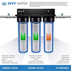 iSpring WGB32B+AHPF12MNPT16X2 3-Stage Whole House Water Filter System, Reduces Chlorine, Sediment Home Water Filtration System w/ 3/4'' Push-Fit Braided Stainless Steel Hose Connectors
