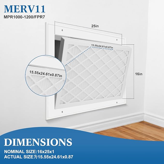 16x25x1 MERV 11 Air Filter, Quality AC/HVAC Furnace Filter，2 Reusable ABS Frame + 8 Pack Replaceable Filter Media，Breathe Fresher and Cost-effective
