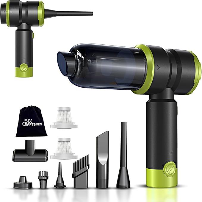 Handheld Car Vacuum with 15000PA Power, 4 in 1 Powerful Cordless Vacuum Cleaner & Air Duster with 2000mAh Battery, Rechargeable Portable Mini Hand Held Vacuum for Car,Home,Office,Pet Hair（Green）