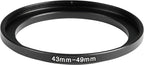 43-49mm Metal Step-Up Ring Adapter Compatible with Mirrorless Cameras DSLR Lens, UV CPL ND Filter Thread Converter, Black