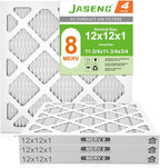 12x12x1 AC Furnace Air Filters,(4-Pack) MERV 8 Dust Defense, JASENG MPR 600 Pleated HVAC Replacement Air Filter (exact dimensions: 11 3/4"x11 3/4"x3/4")