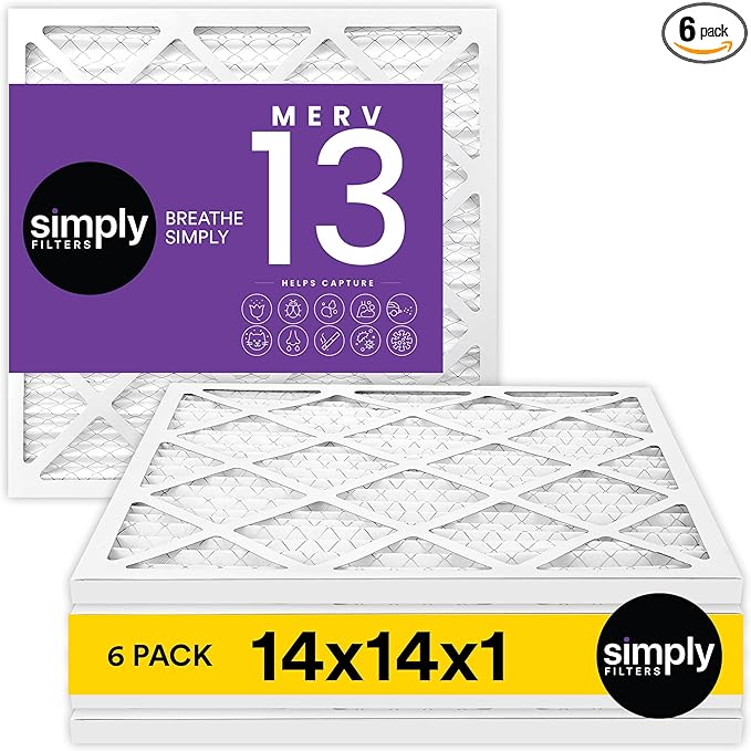 Simply 14x14x1 Air Filter, Merv 13, 6 Pack, For Home AC Furnace & HVAC (Actual Size: 13.75"x13.75"x0.75") DUST, Pet, & Allergy Control