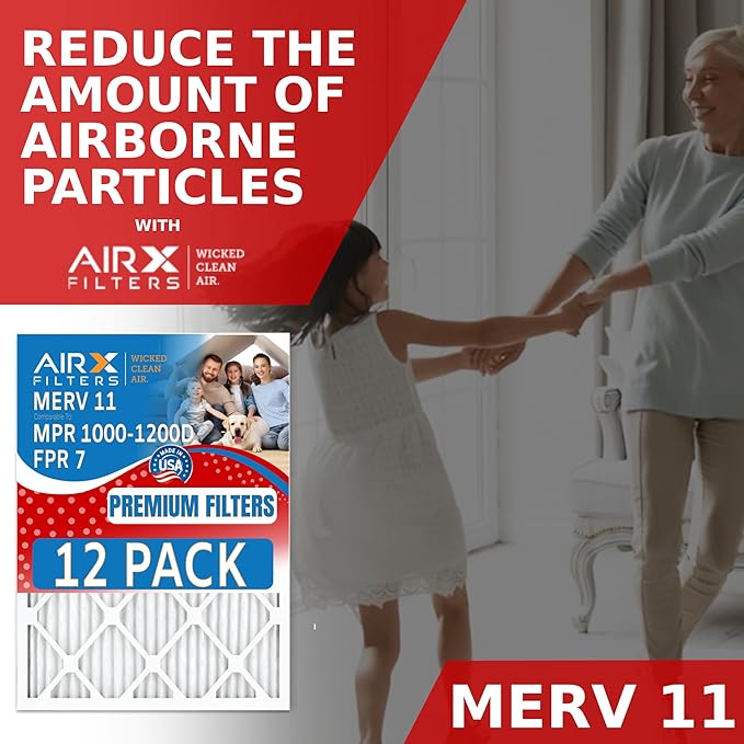 10x10x1 Air Filter MERV 11 Rating, 12 Pack of Furnace Filters Comparable to MPR 1000, MPR 1200 & FPR 7 - Made in USA by AIRX FILTERS WICKED CLEAN AIR.