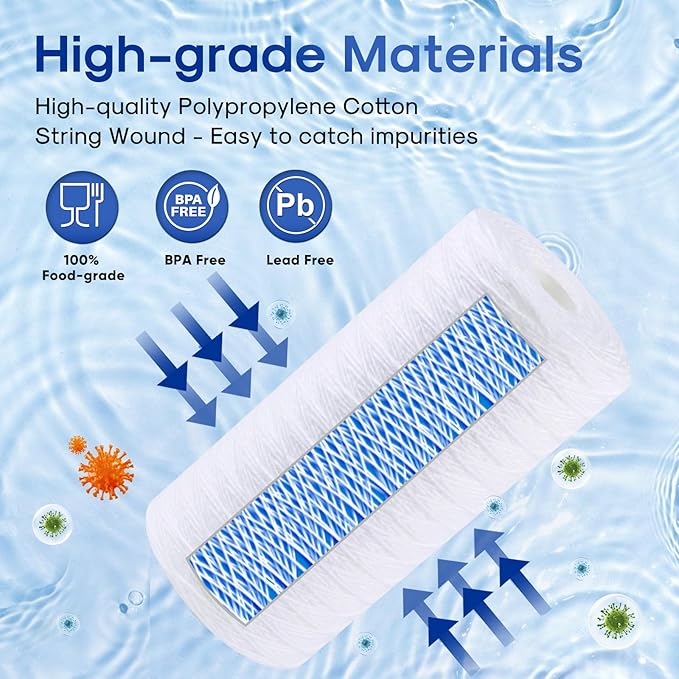 ICEPURE 25 Micron 10”x4.5'' Whole House Sediment String Wound Water Filter Replacement filter for 84637, WPX5BB97P, PC10, 355214-45, 355215-45, WP10BB97P, WP5BB97P, 3PACK