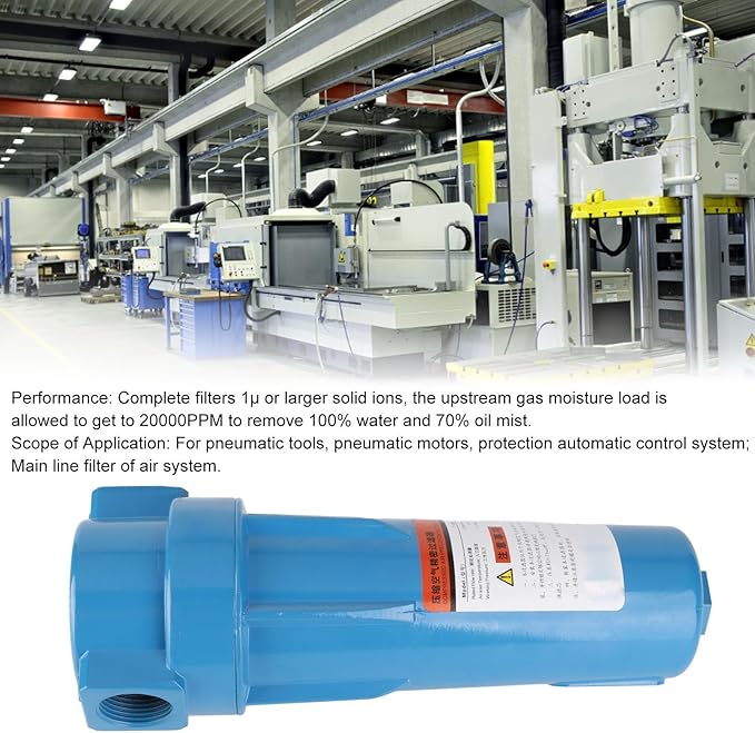 Water Oil Separator Air Compressor Filter, Aluminium Alloy PP Cotton Filter, Leak Proof 1.18in Inlet Outlet, 1.0MPa Replacement Part (T-001)