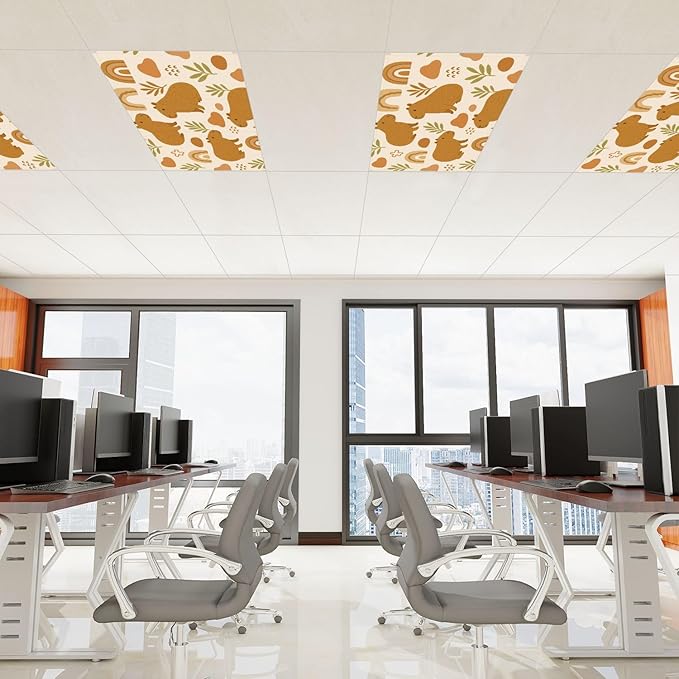 4 Pcs Fluorescent Light Covers for Ceiling Lights Cute Capybara Gifts Rainbows Leaves Abstract Shapes Earth Tones Decorative Magnets Light Filters for Office Home Classroom Must Haves 4’ x 2’