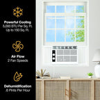 Whirlpool 5,000 BTU 115V Window Air Conditioner & Dehumidifier with Mechanical Controls, Window AC Unit for Apartment, Dorm Room, & Small Rooms up to 150 Square Feet in White