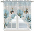 Spring Floral Swag Valances for Windows, Vintage Tulips Flower Butterfly Retro Wood Blue Rod Pocket Kitchen Curtains Valance, Kitchen Window Curtains Swag for Cafe Living Room, 2 Panels, 36x45 inch