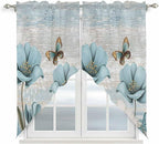 Spring Floral Swag Valances for Windows, Vintage Tulips Flower Butterfly Retro Wood Blue Rod Pocket Kitchen Curtains Valance, Small Window Curtains Swag for Cafe Living Room, 2 Panels, 28x36 inch