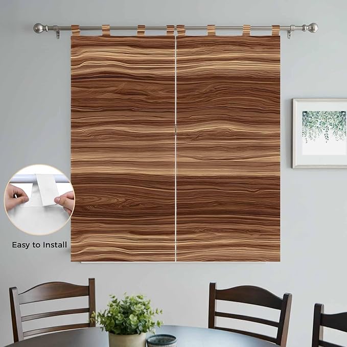 Brown Western Bedroom Curtains 72 Inch Length, Window Curtains Tab Top, Vintage Farmhouse Wood Barn Door Light Filtering Window Treatments Drapes 52"x72" 2 Panel