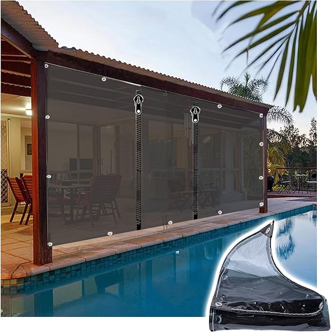 Curtain Patio Enclosure with Zippe, Heavy Duty PVC Transparent Tarpaulin Side Panels, Outdoor Clear Tarp Curtains for Porch, Pergola, Gazebo, Balcony, Patio(8.5x3m)