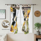 Retro Farmhouse Flower Bathroom Curtains 63 Inch Length, Window Curtains Tab Top, Yellow Sunflowers Cow Barn Doors Brown Light Filtering Window Treatments Drapes 52"x63" 2 Panel