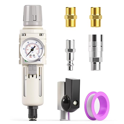 TAILONZ PNEUMATIC 1/2 Inch NPT Automatic Drain Air Filter Pressure Regulator Combo Piggyback, Air Tool Compressor Filter with Gauge AW4000-04D